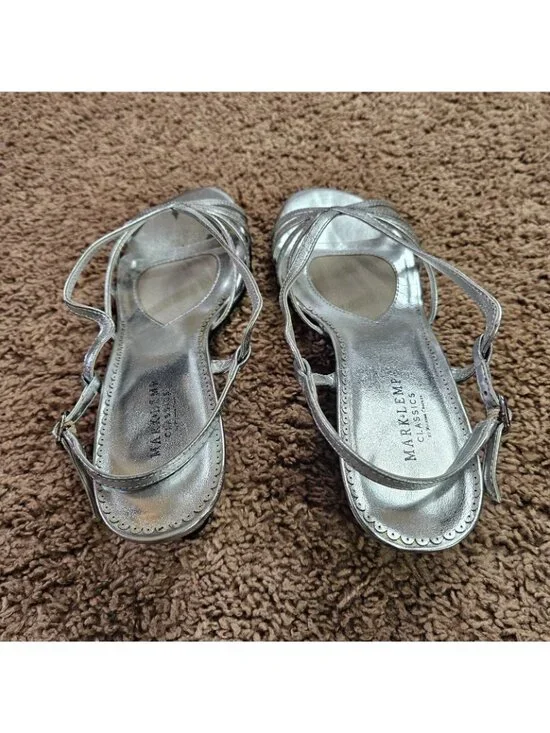 Mark Lemp Strappy Heels Womens 10.5M Classics by Walking Cradles Leash Silver - Picture 3 of 10